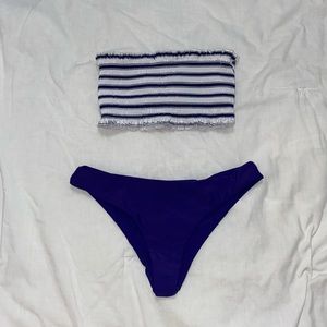 Zaful Blue and white bikini size small with cheeky bottoms
